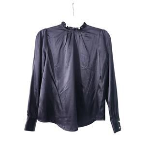 LILYSILK Women's 100% Silk Blouse – Navy Blue, Long Sleeve, High Neck - Size S